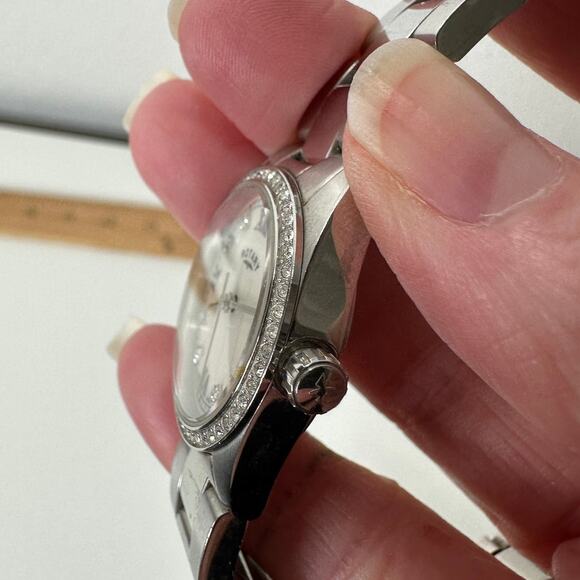 Rotary Havana Silver Diamond Bezel Pearl Face Quartz Watch - Picture 9 of 15